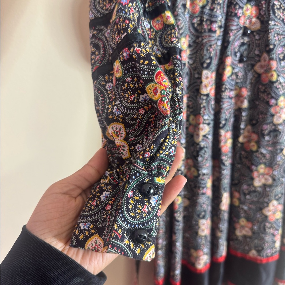 Vintage Rare Gunne Sax Floral Paisley Print Long Sleeve Dress Black and Red - Picture 6 of 13